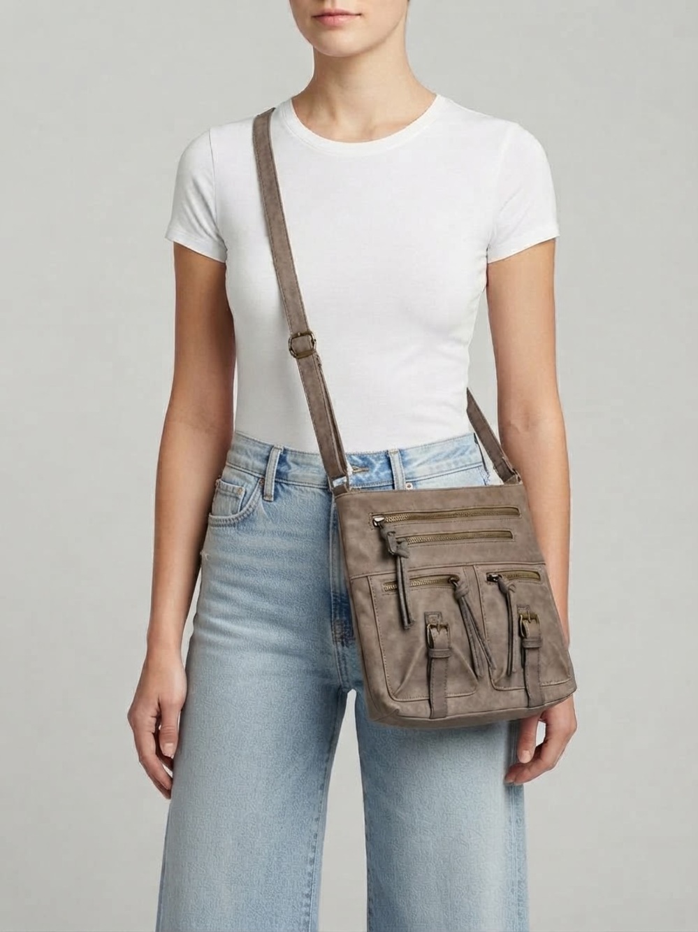NWOT Faux Leather Taupe Crossbody Bag Shoulder Bag Purse Tote
